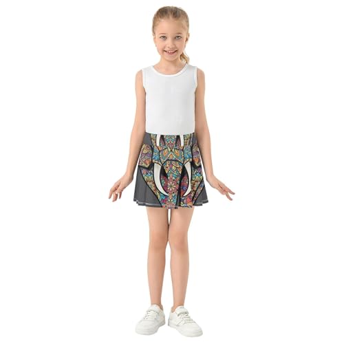 Elephant Mandala Floral Black Tennis Skirts Toddler Running Athletic Shorts for Girls Skorts Flowy Skirt 4t3