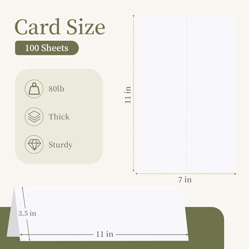 Image of Blank Tent Cards Printable 3.5 inch x 11 inch 100 Sheets | Goefun White Place Cards for Table Setting 80 lb Pre-Scored Name Card for Meetings, Weddings & Events