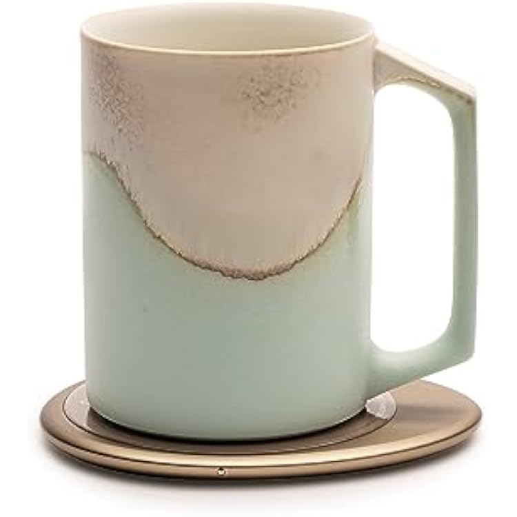 Ui Artist Collection Self-Heating Mug Set Mint Glacier | 12 fl oz / 355 mL Handcrafted Ceramic Coffee & Tea Mug with Heating Pad