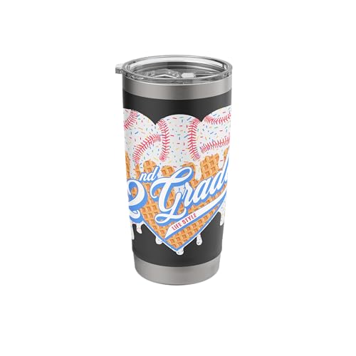 2nd Grade Back To School Baseball Ice Cream Drip Boys Kids Stainless Steel Insulated Tumbler