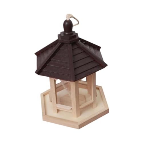 ブルーバードのためのぶら下がっている木製の鳥の餌箱の六角形の雨プルーフとストラップの装飾