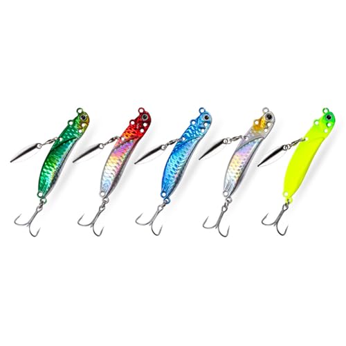 Moynagh 5Pcs Spinner Fishing Lures with Hook Long Cast Metal Lures Hard Metal Spinner Baits Fishing Accessories for Freshwater