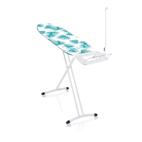 Leifheit Air Board Express M Solid Ironing Board, Large Iron Board for Steam Generator Iron, Large Extra Light Ironing Board with Palm Leafs Cover, 120 x 38 x 76-100 cm