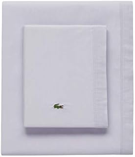 Lacoste 100% Cotton Percale Sheet Set, Solid, Light Grey, Queen