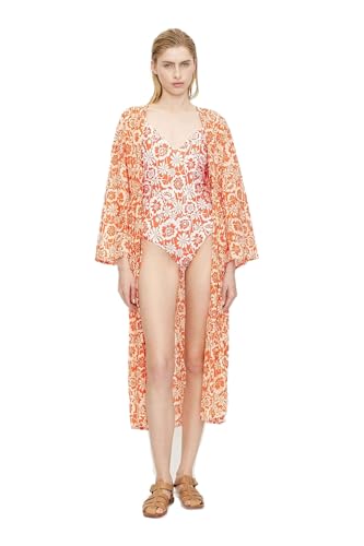 Kimono de plage motif floral corail Compania Fantastica veste d'été fluide
