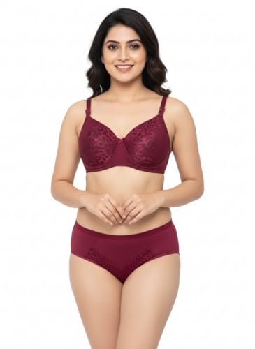 Image of Kinzie Elegant Floral Jacquard Lingerie Set, Grey Brown Maroon Bra and Brief, Comfortable Full Coverage Underwear Set, Padded Bra, Lingerie Set, Honeymoon Bikini Set,
