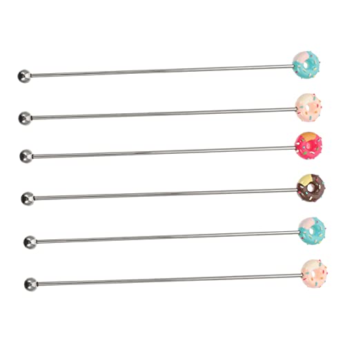 Cabilock 6Pcs Stainless Steel Drink Stir Sticks with Donut Design Reusable Beverage Stirrers for Cocktails Juices and Milk Tea Random Styles for Any Occasion