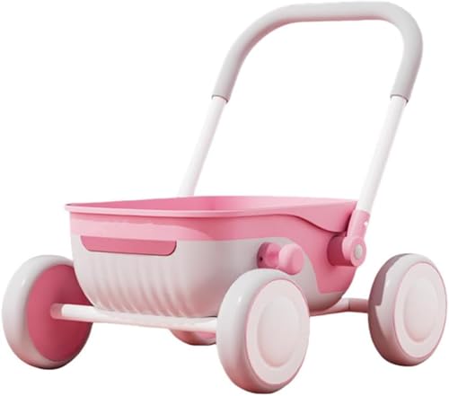Joxoilsoベビー幼児用ベビーカー 木製横転防止子供用ベビーカー 歩行器 子供用おもちゃのプッシュスクーター 実用なタイプ (ピンク)