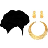 decoracion africana salon Cantidad del paquete: el paquete viene con 1 pieza de pañuelo de cabeza africano negro, 1 pieza de collar de gargantilla y 1 par de pendientes de oro, una buena combinación de colores clásicos y a juego para satisfacer sus necesidades en diferentes ocasiones para usar o combinar, puede mostrar su encanto