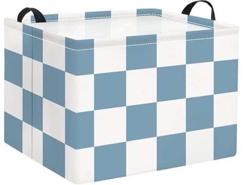 Image of Rectangular Baby Kids Storage Basket for Home Kitchen Girls Cute Toy Storage Bin Organizer Shelf Book Room Decor(Blue Checkered)