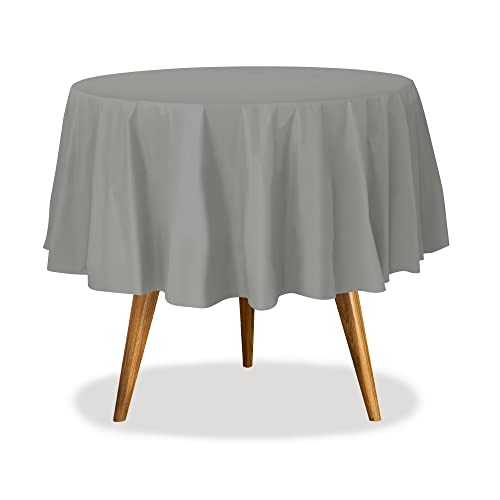 Image of Party Dimensions Silver Disposable Plastic Tablecloth for Round Tables (36 Pack) Table Cloths for Parties, Events & Weddings, Indoors & Outdoors, 84 inches, Plastic Table Cover