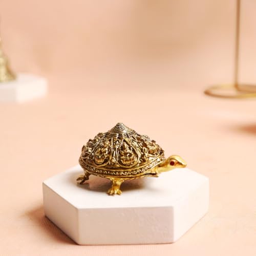 Image of The Spiritual Living Finecrafted Brass Kachua for Good Luck | 2 Inch | Tortoise for Home | Shri Yantra On Tortoise Small | वास्तु उपाय | Ashta Lakshmi | Turtle Showpiece for Prosperity | Feng Shui |