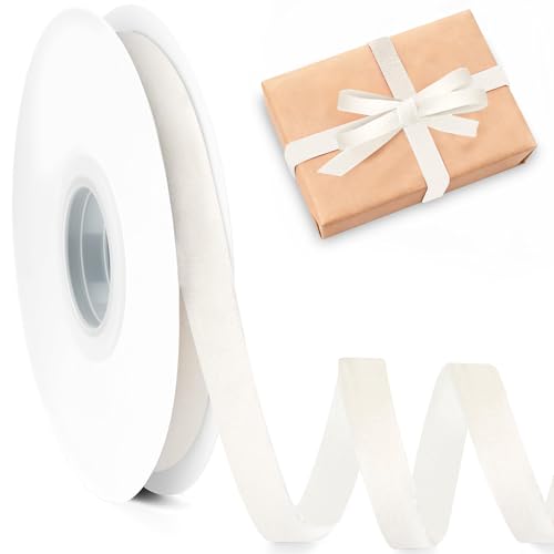 Velvet Ribbon 3/8 Inch x 25 Yards White Velvet Ribbon Soft Single Face Non-Fading for Christmas Tree Bows Holiday Gift Wrapping Wedding Decor Crafts & New Year Party Decorations