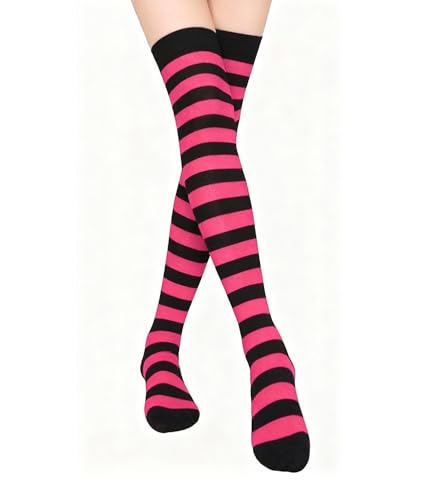 Image of Womens Thigh High Socks Athletic Stripe Cute Colorful Over the Knee High Sock Colorful Long Tube Sock