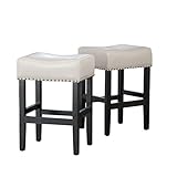 Christopher Knight Home Lisette Backless Leather Counter Stools, 2-Pcs Set, Ivory