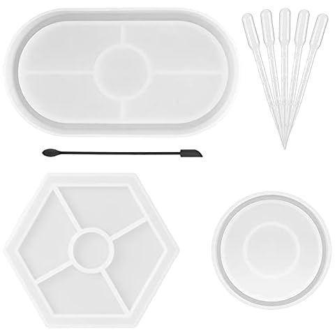 MaehSab 3-teiliges Set aus Kunstharz-Formen für Tabletts, oval, flach, aus Silikon, für Untersetzer aus Epoxidharz Cover