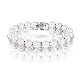 PAENENPH Women's 14K Gold White Pearl Beaded Bracelet,Dainty Freshwater Pearl & Moissanite Link Bracelet,Fashion Christmas Jewelry Gift for Her