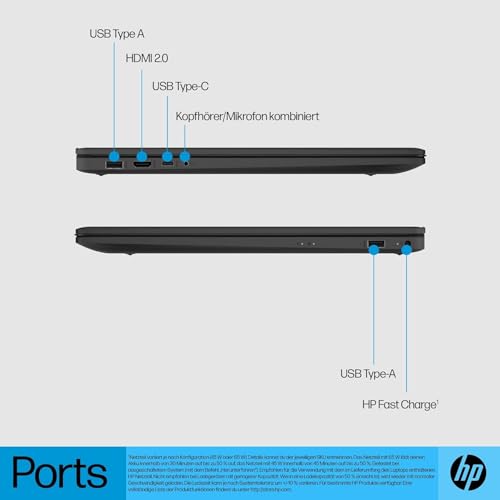 HP Laptop mit 17,3 HD+ Display, Intel Celeron N4500120, 8 GB DDR4 RAM | 256 GB SSD, Intel UHD-Grafik, Windows 11, QWERTZ Tastatur, Schwarz