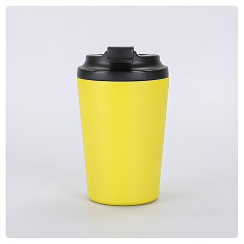 Image of Motka 350ml Coffeemate Vacuum Insulated Cup| Stainless Steel Travel Coffee Mug with Leak Proof Lid| Fat Bottomed Tumbler| Double Wall Portable Thermal Flask| Sipper for Hot and Cold Drinks (Yellow)