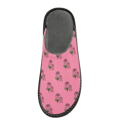 JUNZAN Pink Ribbons Floral Memory Foam Slippers for Women Men House Slippers for Bedroom Indoor2
