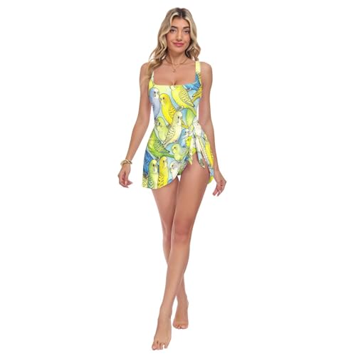 Maillot de bain une pièce perruches à double bretelles pour femme
