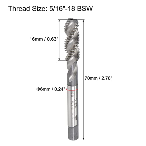 Macho de rosca espiral uxcell para máquina HSS-cobalto 5/16 pulgadas rosca BSW 3