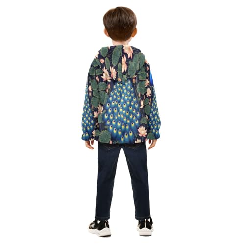 Peacock Among Lotus Flowers Toddler Fleece Jacket Girl Boys Hooded Fleece Jacket Coat Warm Outwear Zip-up 3-10T4