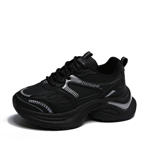 Womens Leather Chunky Platform Lace Up Fashion Sneakers Casual Dress Comfortable Non-Slip Mesh Running Walking Tennis Shoes