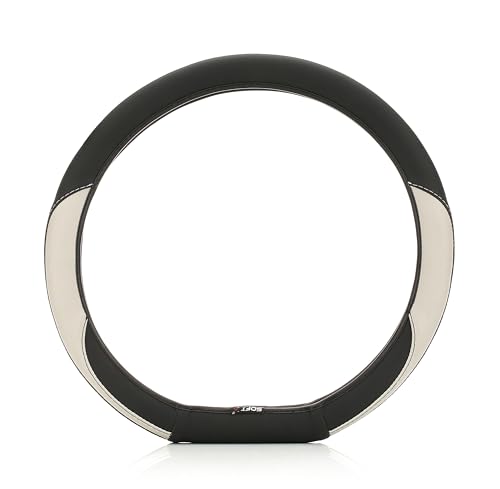 Image of SOFT X Flat Bottom Faux Leather Car Steering Wheel Cover Breathable & Anti Slip D Shape Steering Cover for Untlimate Comfort & Style (Silver & Black)