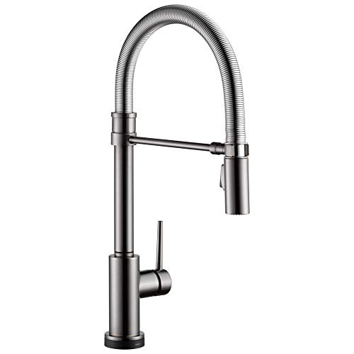 Delta Faucet Trinsic Pro Commercial Style Kitchen Faucet, Touch Kitchen Faucets with Pull Down Sprayer, Kitchen Sink Faucet, Touch Faucet, Delta Touch2O Technology, Black Stainless 9659T-KS-DST