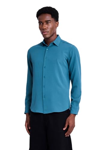 Image of SNITCH Men Casual Shirt | Slim Fit Long Sleeve Spread Collar Vertical Crinkle Textured Pattern | Breathable Polyester Blend & Stretchable Fabric for Casual Outing & Everyday Use