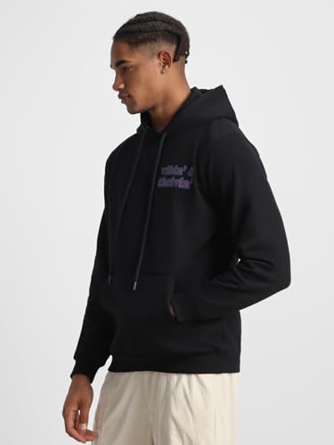 Image of Veirdo Cotton Fleece Regular Fit Hooded Sweatshirt Lastest Back Graphic Printed Winter Hoodies for Men (Available Colors: Marine Green, Marshmellow, Black, SOYA Bean, Orange & Blue)