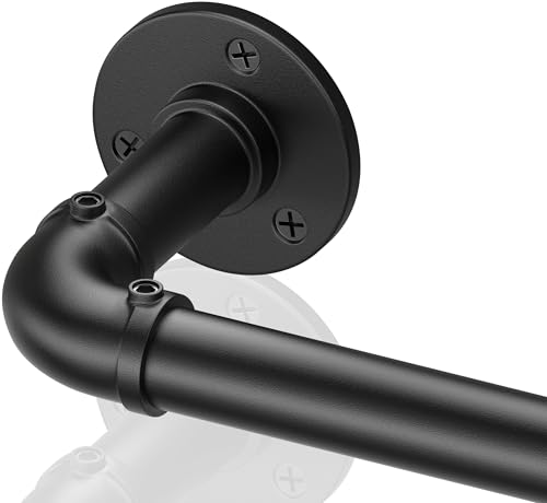 Curtain Rods for Windows 120 to 170, Heavy Duty Industrial Curtain Rods, Black Blackout Curtain Rod, Wrap Around Curtain Rod, Outdoor curtain rods for patio, 1 Inch Adjustable Drapery Pole 144-170