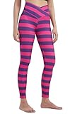 sissycos Women's Halloween Crossover Leggings High Waisted Printed Tights (Pink Purple Cheshire Stripes, Medium)