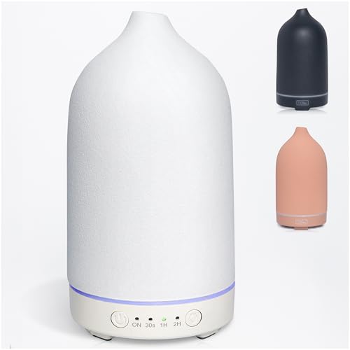 Ceramic Essential Oil Diffuser for Essential Oils Handcrafted Ultrasonic Humidifier 100ml Aromatherapy Diffuser Waterless Auto Shut-Off 4 Timing Set 7 Color Changing LED for Home Office