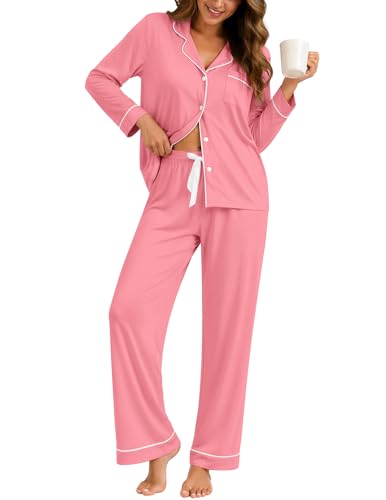 Image of ZMJ Womens Pajamas Sets 2 Piece Long Sleeve and Pant Pj Sets Button Up Sleepwear