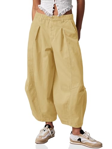 Cicy Bell Womens Harem Pants Casual Baggy Elastic Waist Wide Leg Beach Pants with Pockets