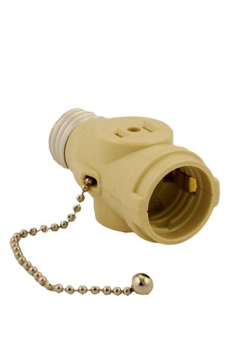 Leviton 1406-I Polarized Lamp Holder Adapter With Pull Chain And 2 Outlet, 660 W, 125 V, 1 Pack, Ivory