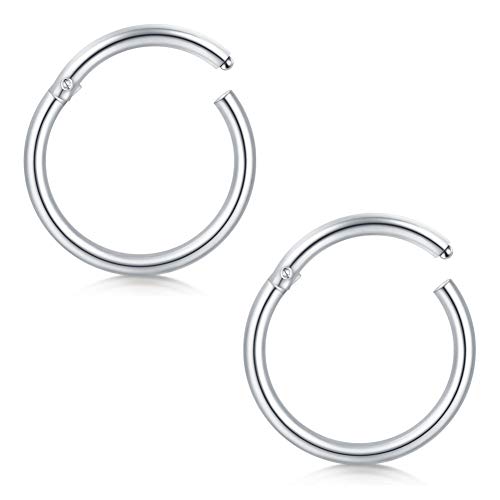 QWALIT Septum Clicker Nose Rings Hoop Hinged Segment Helix Daith Tragus Sleeper Cartilage Earrings Stainless Steel Lip Piercings Septum Jewelry for Men Women 18G 8mm 2pcs