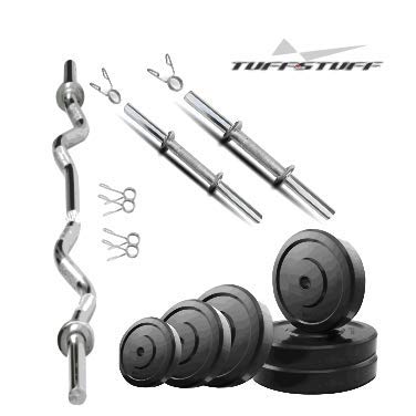 HASHTAG FITNESS TUFFSTUFF 50KG Rubber Weights with 4FT CURL Rod & Chrome Dumbbell Rod Home Gym EQUIPMENTS for Training and Exercise