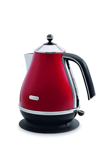 De'Longhi Icona Classic Kettle KBO2001.R, Classic Style Electric Kettle with Anti-Scale Filter, 360° Swivel Base, Cord Storage, Stainless Steel, 1.7 Liters, 2000W, Scarlet Red