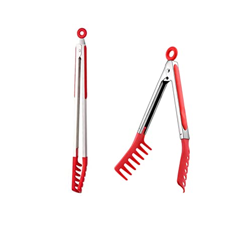 Red Stainless Steel Pasta Tong, Large 13" Stainless Steel Spaghetti Tongs, Comfortable Grip Design Pasta Server Utensil For Noodles Kitchen Cooking Baking Tools #TOP2