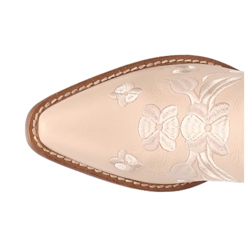Dingo Womens Love Bug Floral Embroidered Snip Toe Casual Boots Mid Calf Mid Heel 2-3" - Beige4