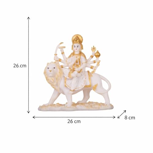 Image of ARMONIA Goddess Durga Idol Sherawali Mata Murti for Home Temple Mandir | Maa Durga Statue for Pooja Room Decor |Marble Dust| Best Gift for Navratri & Housewarming 10 Inch (1 Microfiber Cleaning Cloth)