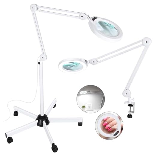 5X Magnifying Glass with Light and Stand, Veemagni 2,200 Lumens Magnifying Floor lamp with 5 Wheels Rolling Base, LED 5 Color Modes, Stepless Dimmable Lighted Magnifier for Esthetician, Facials, Salon