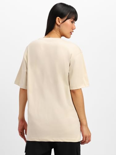 Image of JUNEBERRY Oversized Loose Baggy Fit Drop Shoulder Half Sleeves Pure Cotton Want The Truth Swan White & Viva Magenta Graphic Printed Cool Boyfriend T-Shirt for Women