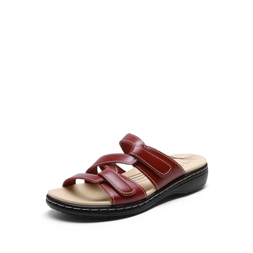 Image of DREAM PAIRS Women's Slides Slip on Sandals | Arch Support Slip on Flat Sandals Wide Plantar Fasciitis Soft Cushion Slippers With Adjustable Straps