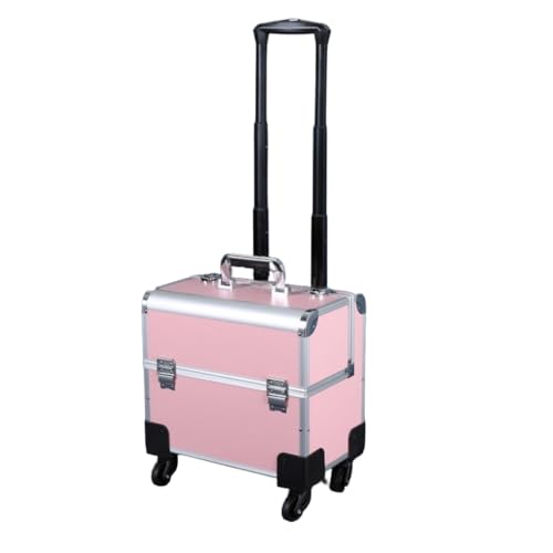 AOUTN大容量の化粧品ポータブルバッグ、化粧品ボックス、多機能仕切りとキャスター付きハンドバッグ、化粧品ボックス、化粧品収納、美容とメイク用のポータブルバッグ、化粧台、スーツケース、出張 (ピンク)