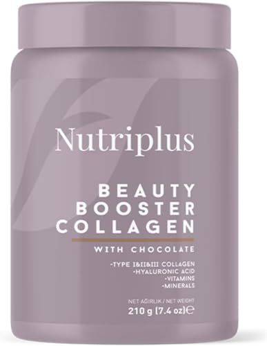 FARMASi Nutriplus Beauty Booster Collagen Chocolate for Skin Care and Hair Growth, Grass Fed Collagen Powder for Muscle Growth 7.4 oz / 210g