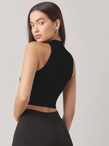 Image of Sugathari Women's & Girls' Solid Ribbed High Neck Sleeveless Crop Tops for Women (Top 37)
